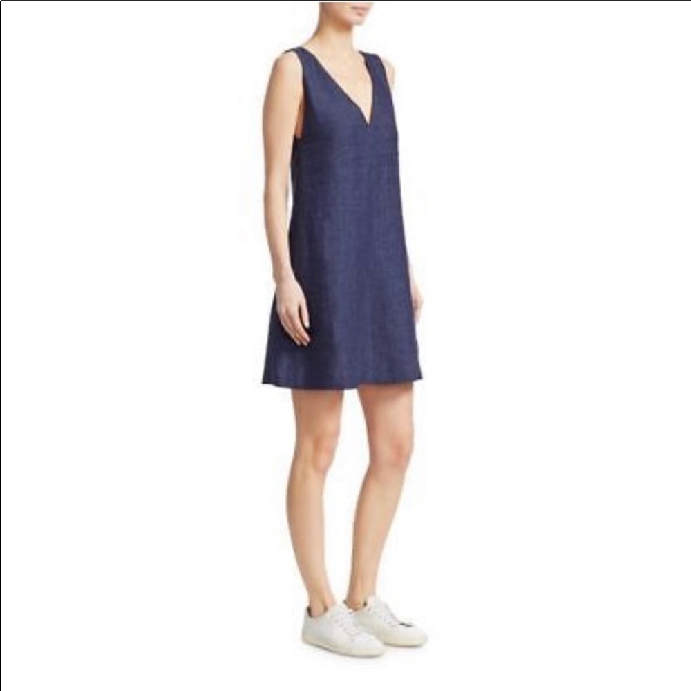 Theory sleeve v neck denim shift dress